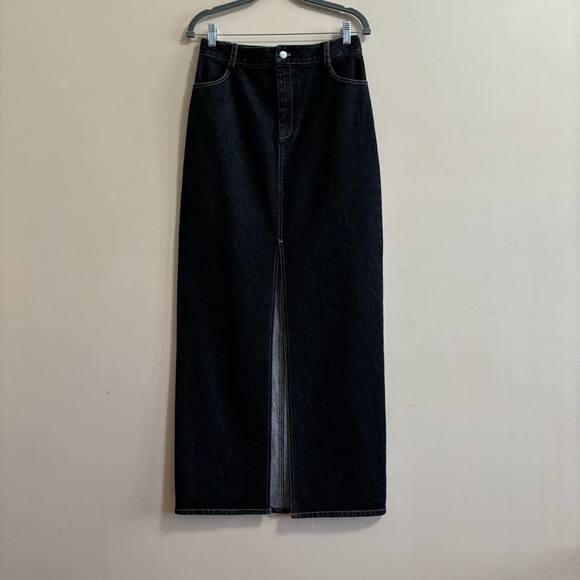NOMIA NYC Designer Sz 6 Slit Front Maxi Jean Skirt In Black Stonewash NWOT - Picture 2 of 15